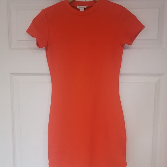 REVAMPED Curved Hem Neon Orange Mini Dress NWOT - Picture 1 of 5